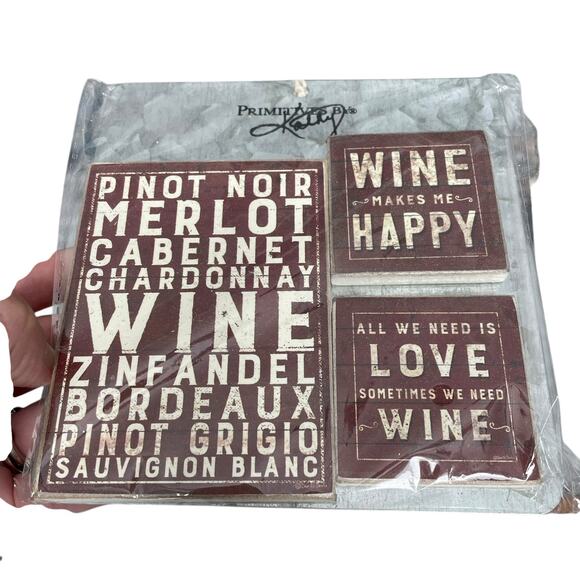 Primitives by Kathy Magnet Set Wine Lover Gift Refrigerator Decor New Unopened - Picture 1 of 9